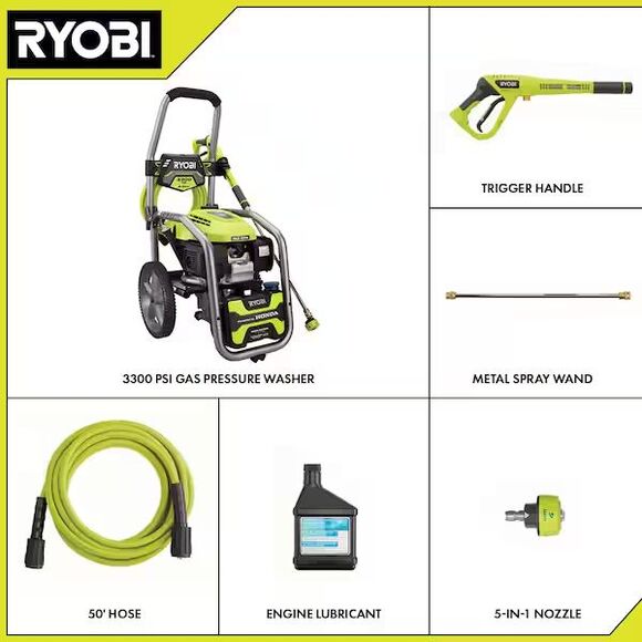 Ryobi RY803325 Cold Water Gas Pressure Washer 3300PSI 2.5GPM Honda GCV200 Engine - Picture 4 of 16